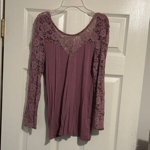 BKE Lace Detail Long Sleeve Blouse - Mauve